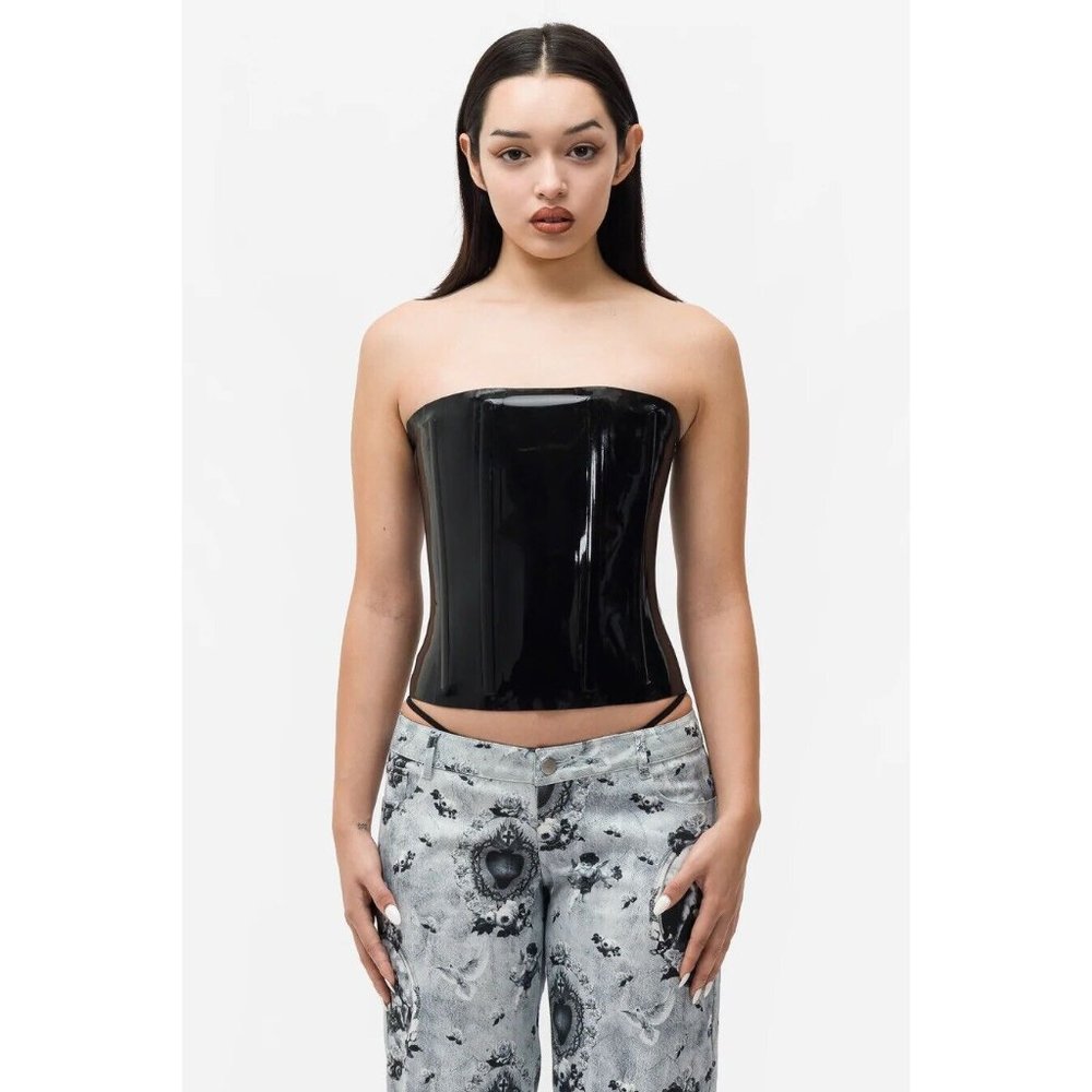 Miaou Black Patent Strapless Corset Top